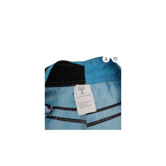 Vintage Y2K FOX MZ Turquoise and Black Board Surfer Drawstring Shorts Size 34 - Picture 4 of 6